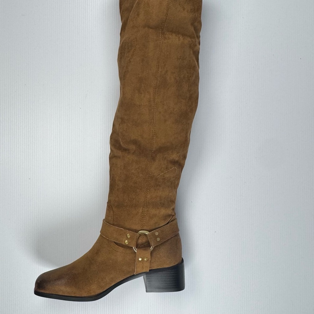 Azalea Wang Eathelin Brown Over The Knee Moto Boots NIB Size 7 / 9 - Picture 4 of 9